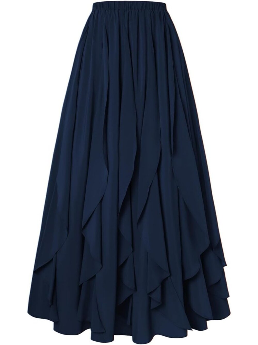 Women's Boho Renaissance High Waisted Ruffle Navy Blue Flowy Long Maxi Skirt